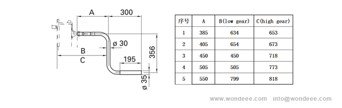 11-Landing gear crank parameter 24t Equipo de aterrizaje con diferentes manivelas para semi de remolques de China (chino) Fabricante / Wondee Autoparts