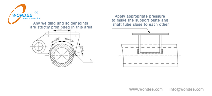 Instrucciones de soldadura para las placas de soporte superior e inferior de un tubo redondo.
