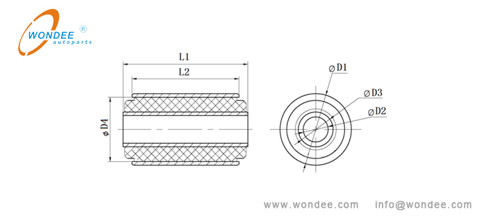 12-Schematic diagram of rubber composite bushing Diagrama esquemático de 12-esquemático del buje compuesto de goma.